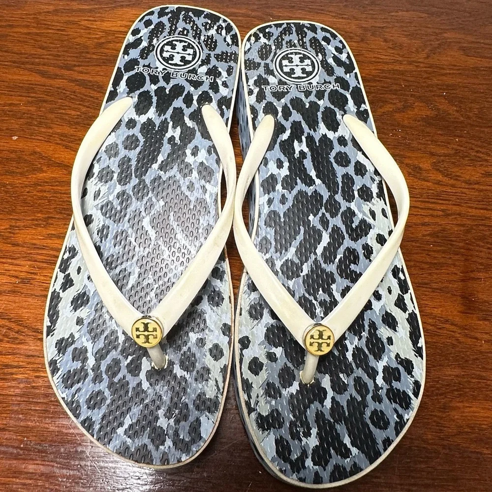 Tory Burch Thandie White Wedge Thong Flip Flop Sandals Size 10